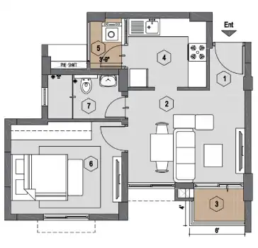 Purva Windermere Apartment 1 BHK Apartment Floor Plan by Puravankara Group located at Pallikaranai, Medavakkam, near Velachery, Chennai Tamil Nadu.