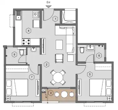 Purva Windermere Apartment 2 BHK Apartment Floor Plan by Puravankara Group located at Pallikaranai, Medavakkam, near Velachery, Chennai Tamil Nadu.